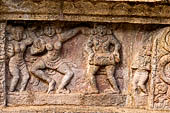 The great Chola temples of Tamil Nadu - The Airavatesvara temple of Darasuram. Detail of the panels of the prakara-wall with scenes of dance. 